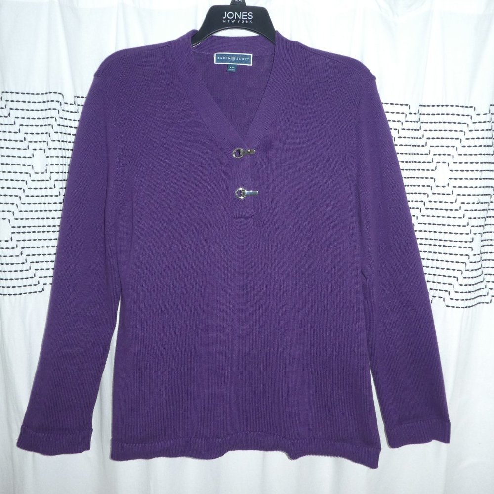 Karen Scott Women Cotton Sweater Hardware V-neck purple size XXL / NWOT